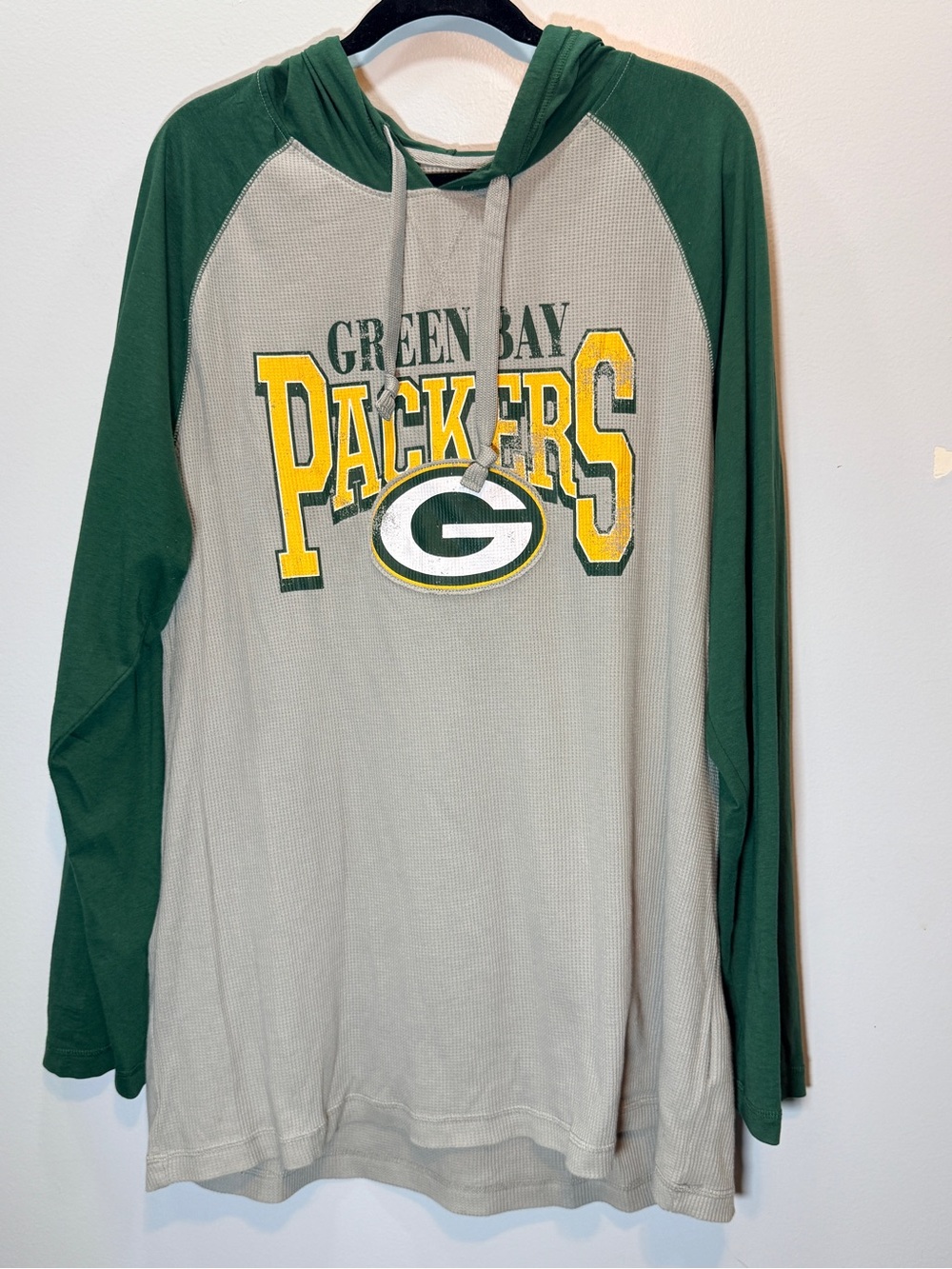 Green Bay Packers Long-Sleeve Waffle Hooded Tee - Green/Gray/Yellow